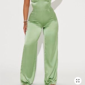 Elegant Green Satin Jumpsuit